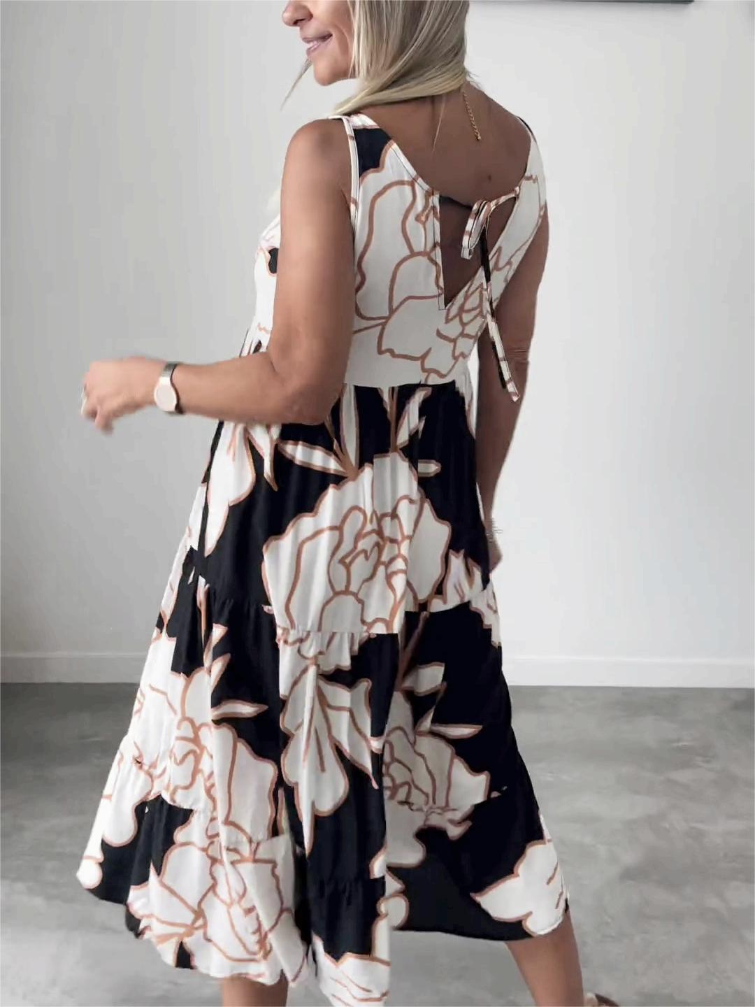 Women's Sleeveless Floral A-Line Midi Dress