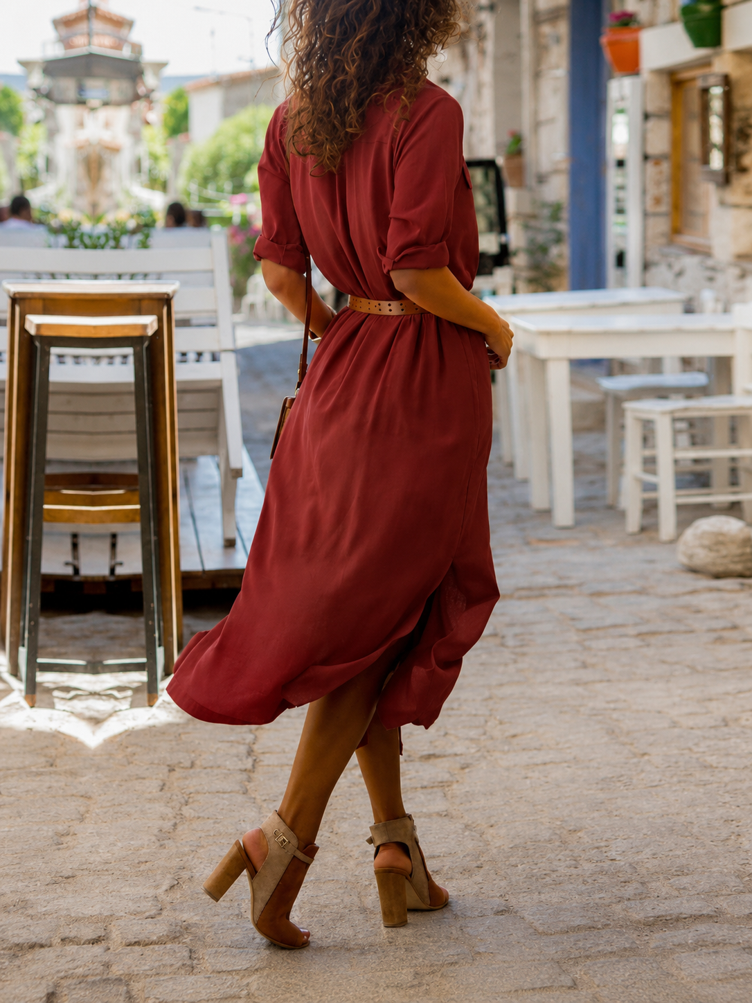 Ladies' Midi Shirt Dress with Belt