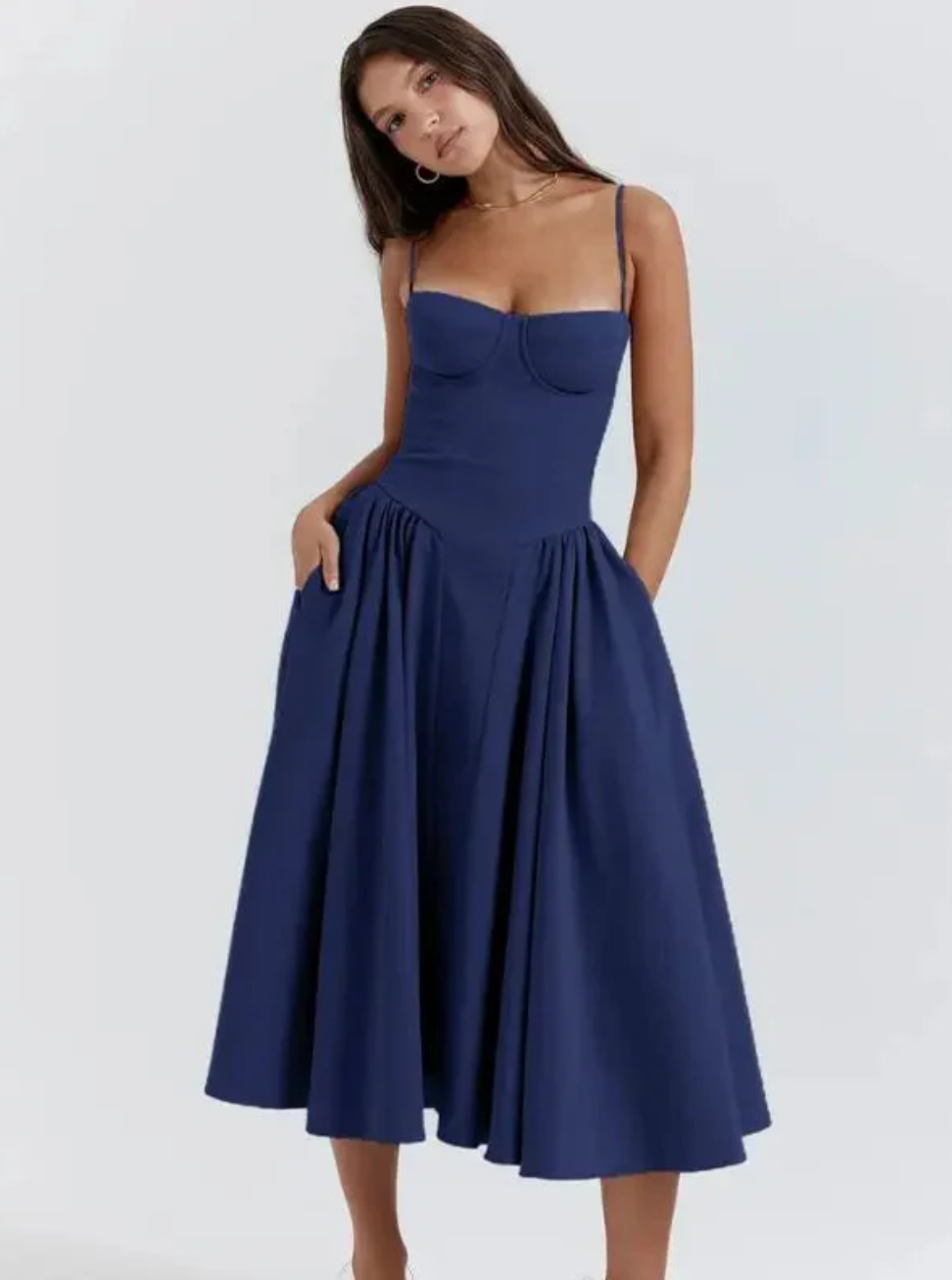 Women's Spaghetti Strap A-Line Midi Dress