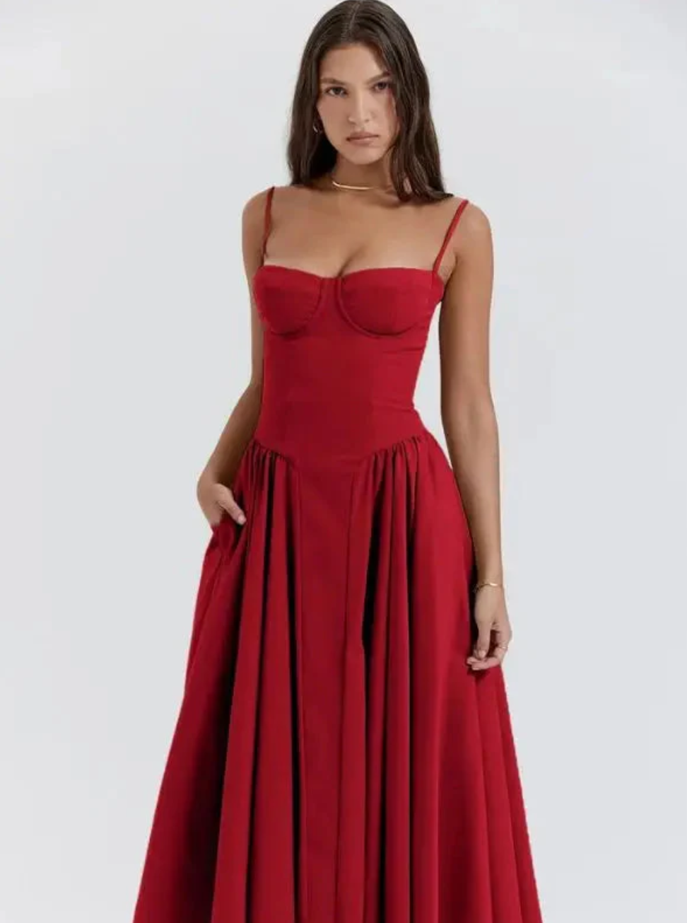 Women's Spaghetti Strap A-Line Midi Dress