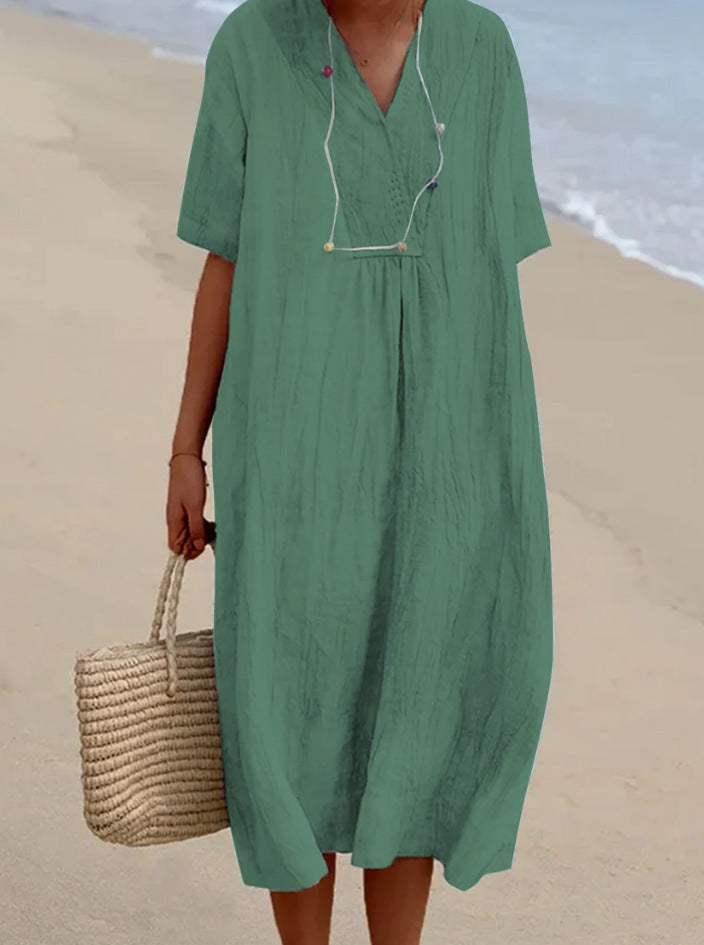 Women's V-Neck A-Line Midi Dress