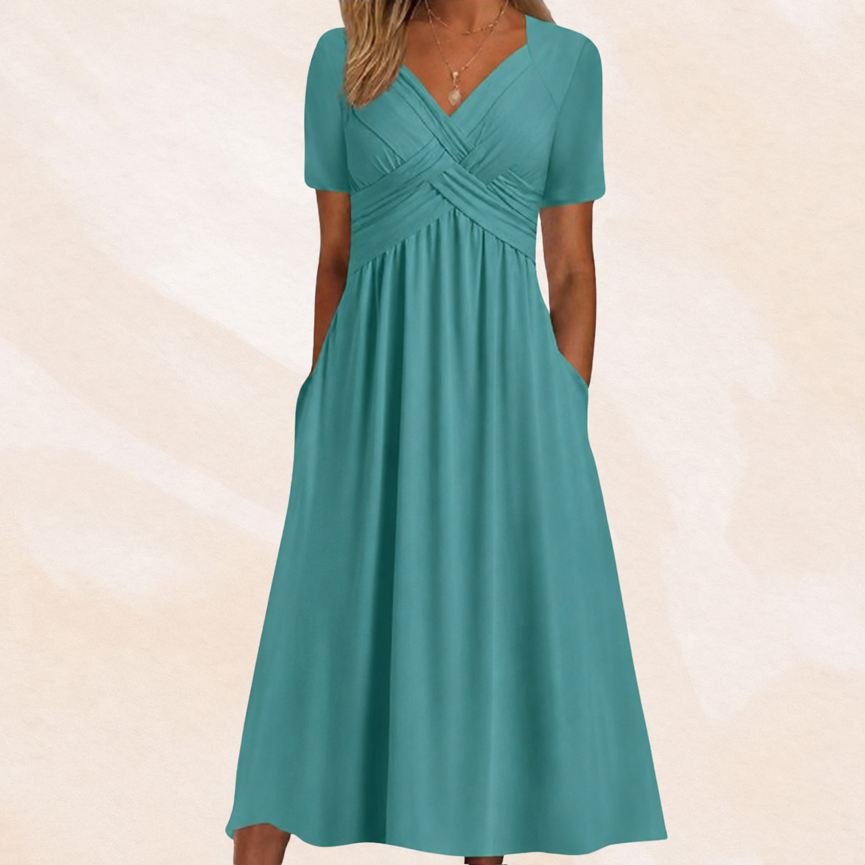 Women's V-Neck A-Line Midi Dress