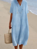 Women's V-Neck A-Line Midi Dress