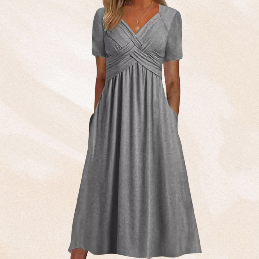 Women's V-Neck A-Line Midi Dress
