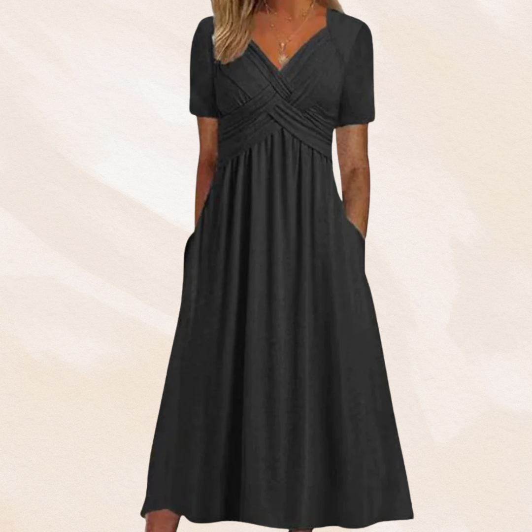 Women's V-Neck A-Line Midi Dress