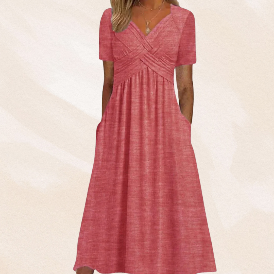 Women's V-Neck A-Line Midi Dress