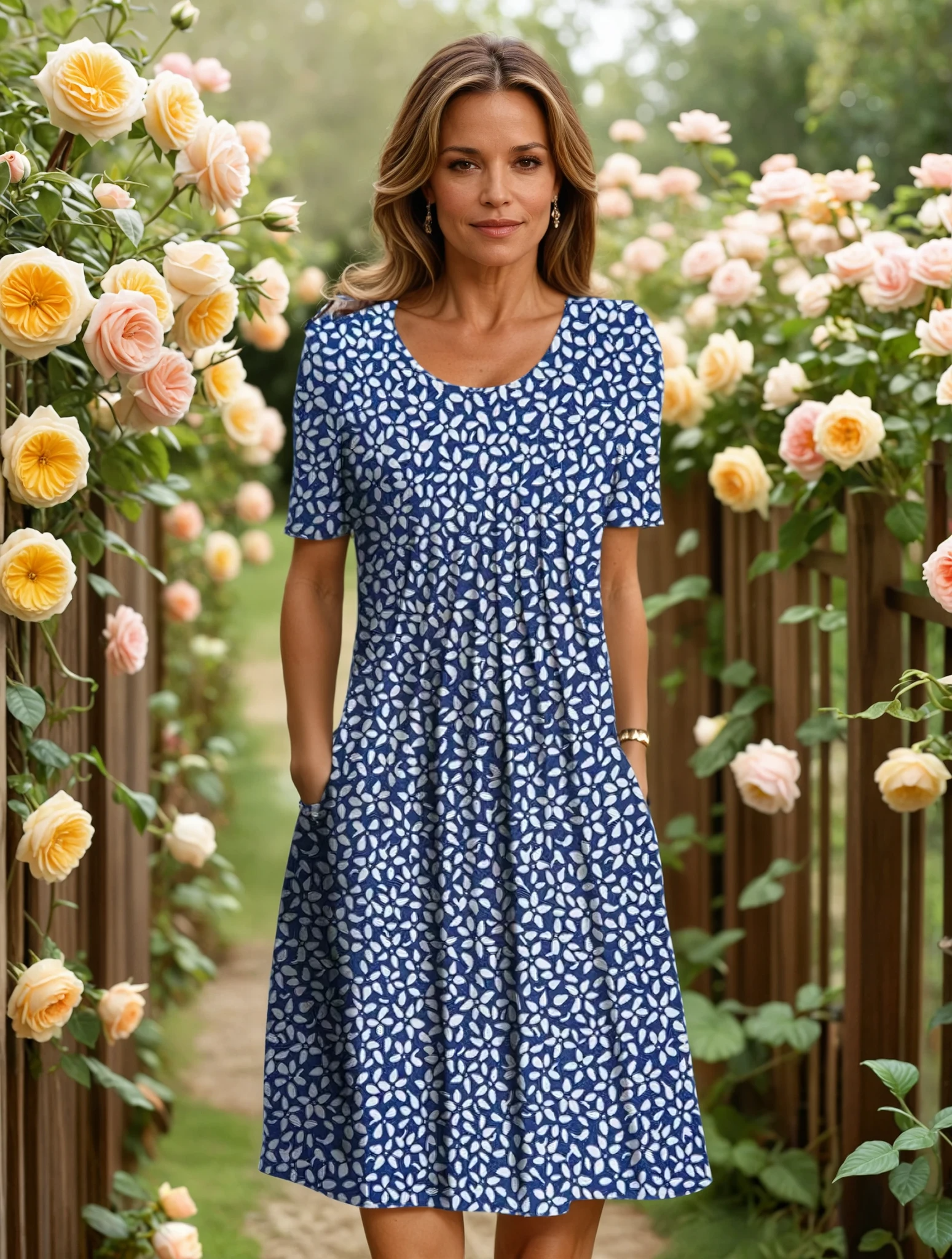 Women's V-Neck Floral A-Line Midi Dress