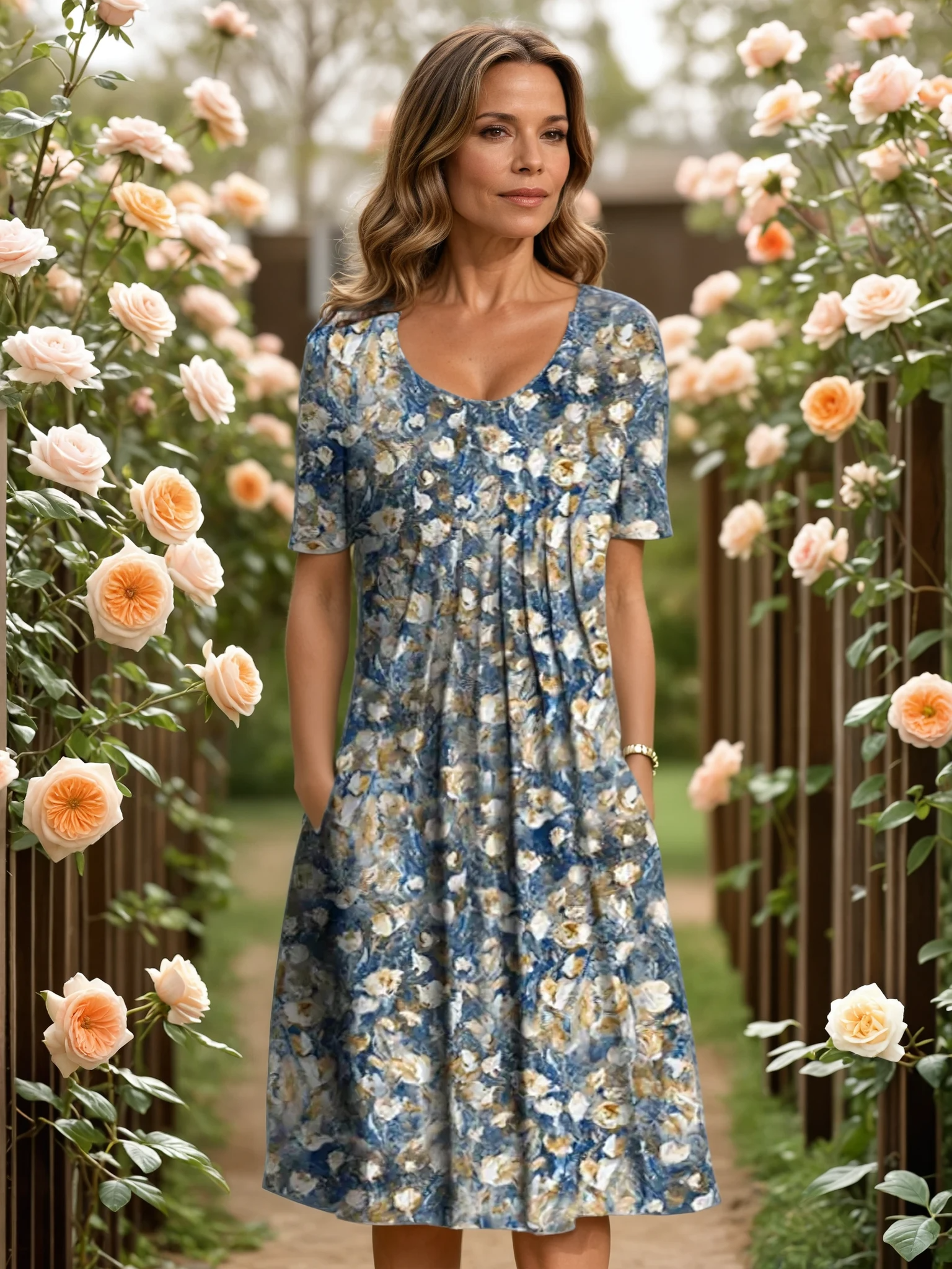 Women's V-Neck Floral A-Line Midi Dress