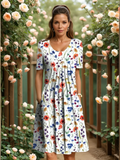 Women's V-Neck Floral A-Line Midi Dress