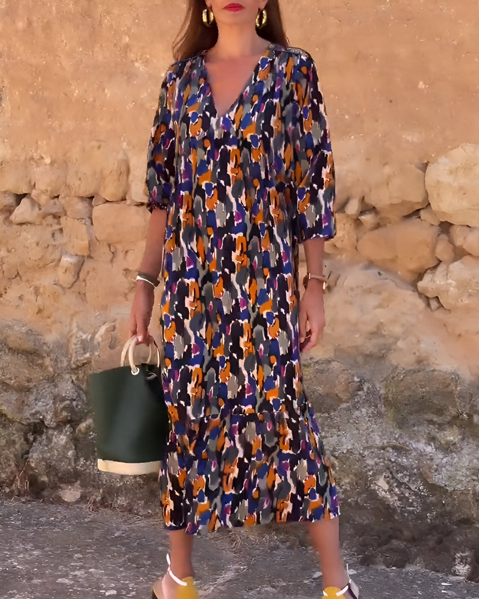 Ladies V-Neck Summer Midi Dress