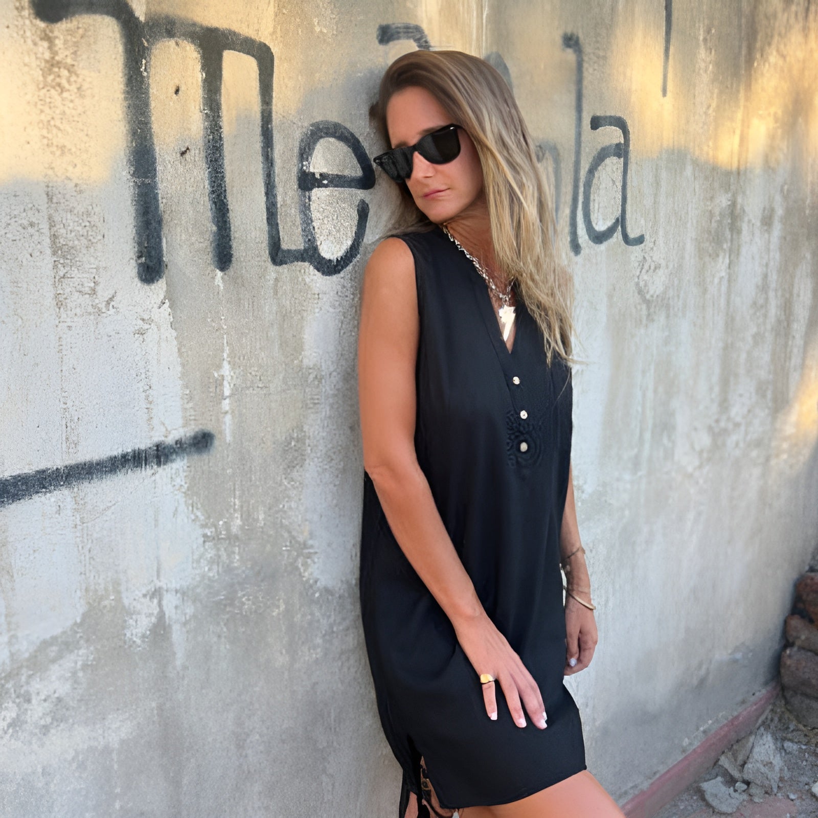 Ladies' Summer Mini Dress with Button Closure