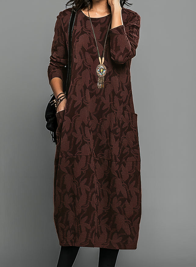 Ladies Long Sleeve Midi Dress with Print