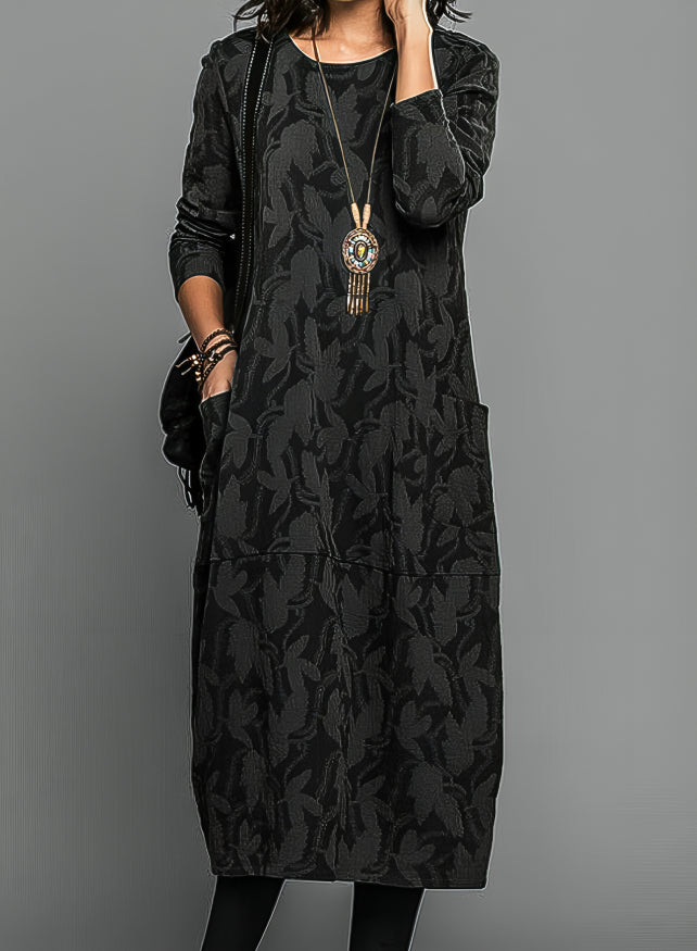 Ladies Long Sleeve Midi Dress with Print