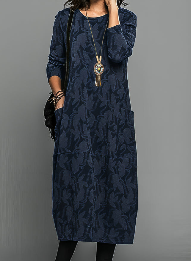 Ladies Long Sleeve Midi Dress with Print