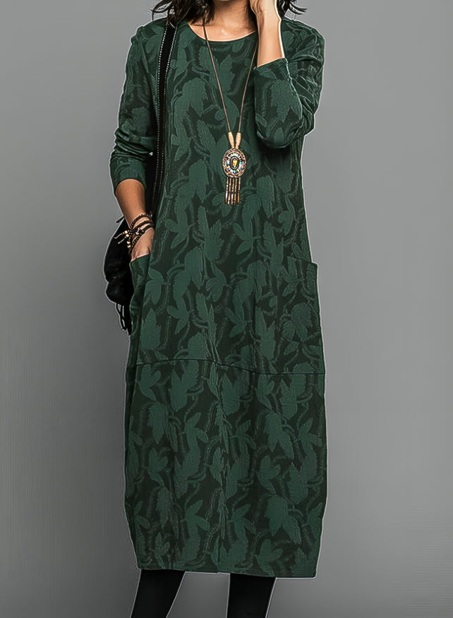 Ladies Long Sleeve Midi Dress with Print
