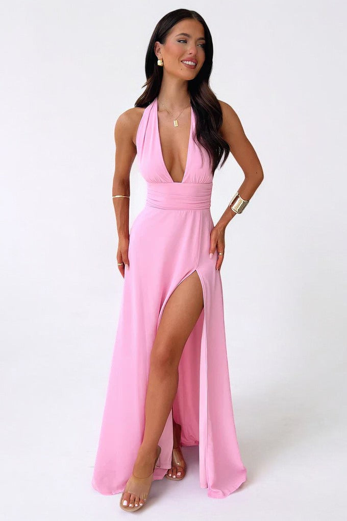 LILLI | Stylish Halter Neck Maxi Dress with High Slit