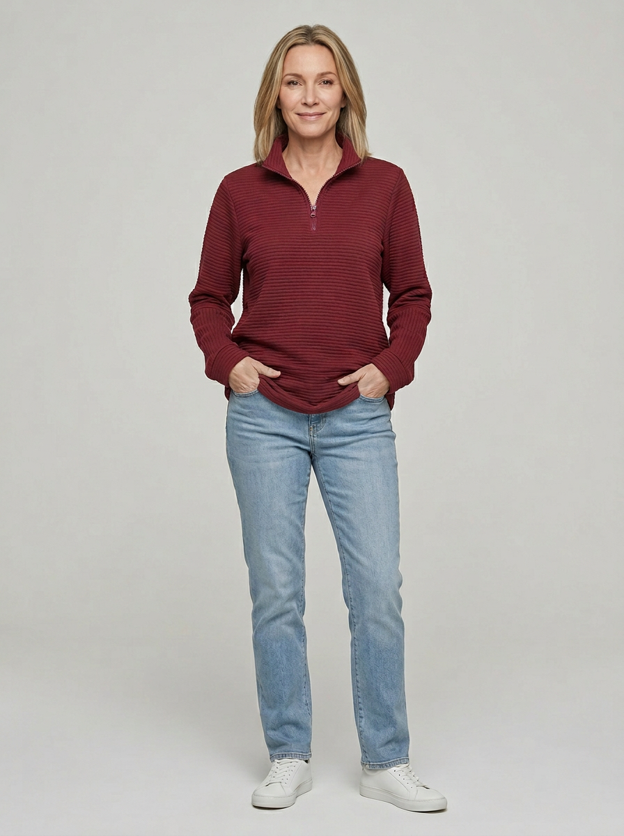 Elowyn | Ribbed Half Zip Pullover For Women