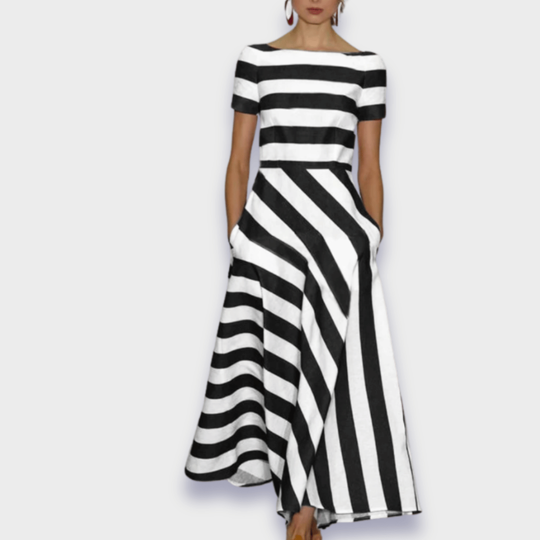 Striped A-Line Midi Dress for Women