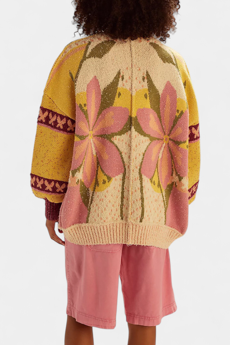 Casey Floral Pattern Knit Cardigan with Loose Fit