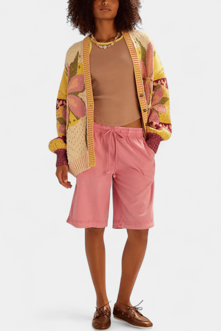 Casey Floral Pattern Knit Cardigan with Loose Fit
