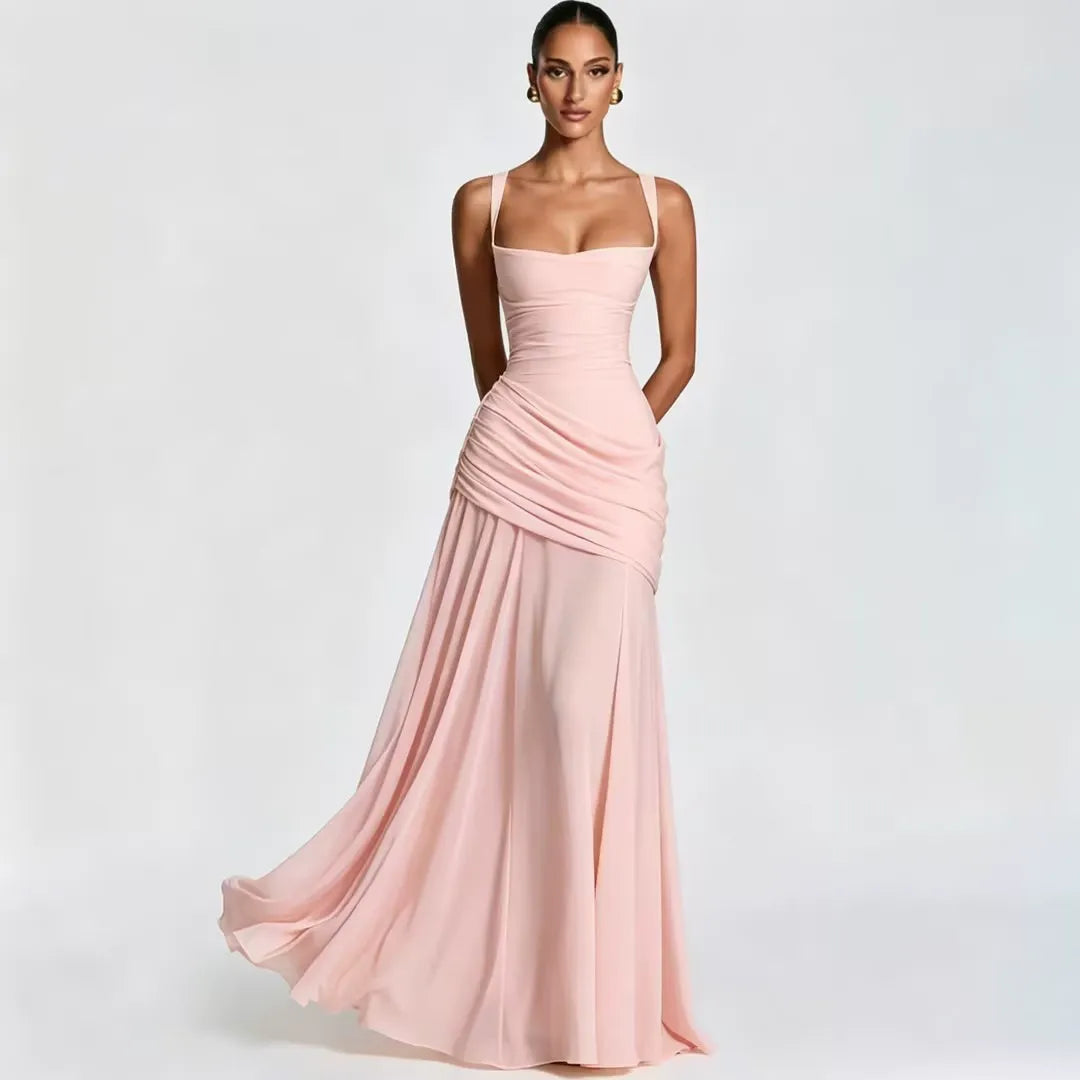 ENIE | Maxi Dress with Ruched Square Neckline