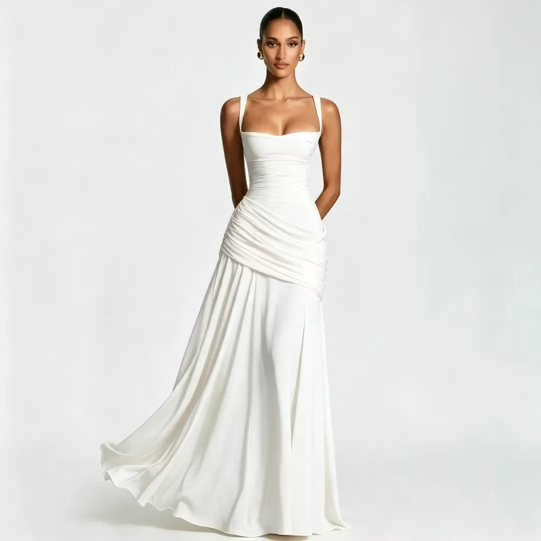 ENIE | Maxi Dress with Ruched Square Neckline
