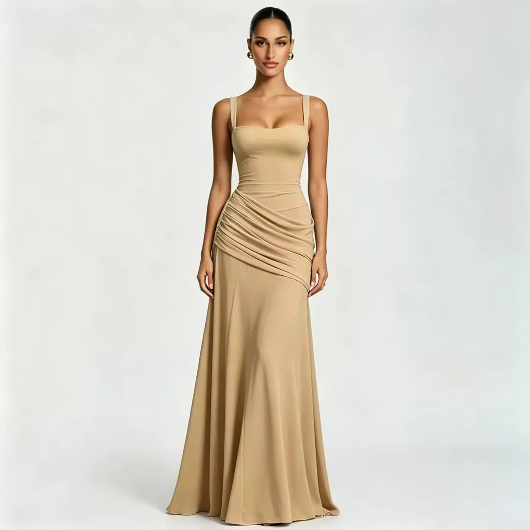 ENIE | Maxi Dress with Ruched Square Neckline