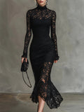 Ladies Long Sleeve Lace Bodycon Midi Dress
