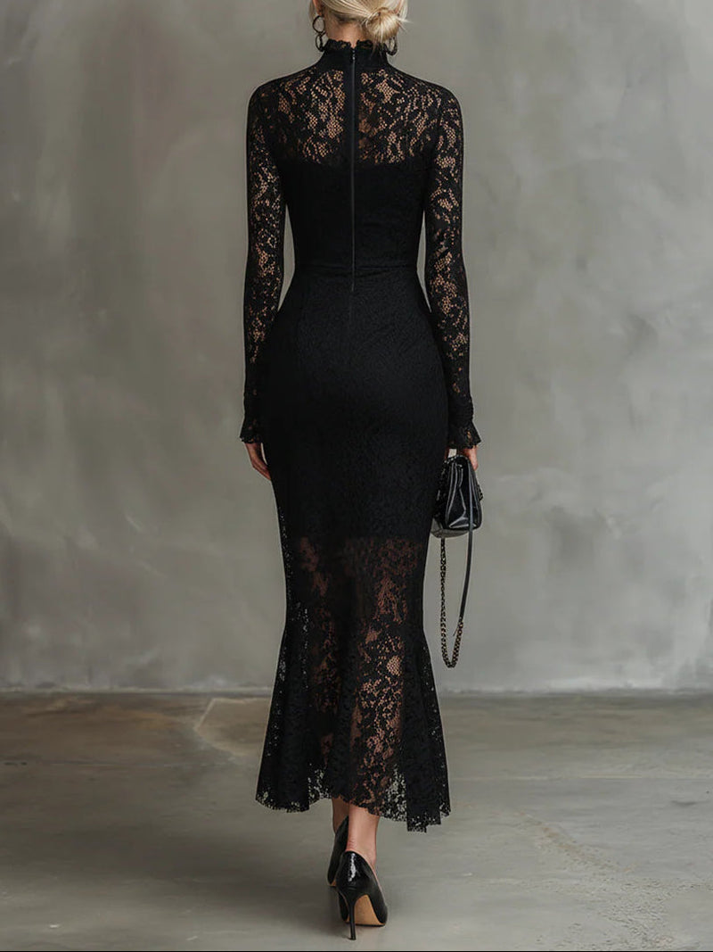 Ladies Long Sleeve Lace Bodycon Midi Dress
