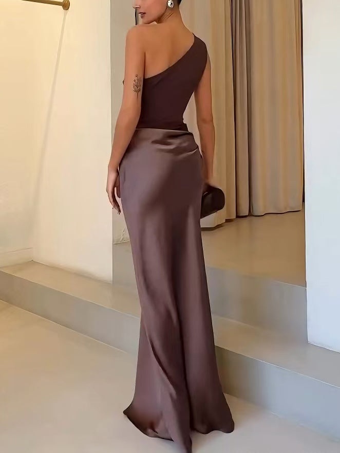 Ladies One Shoulder Evening Maxi Dress