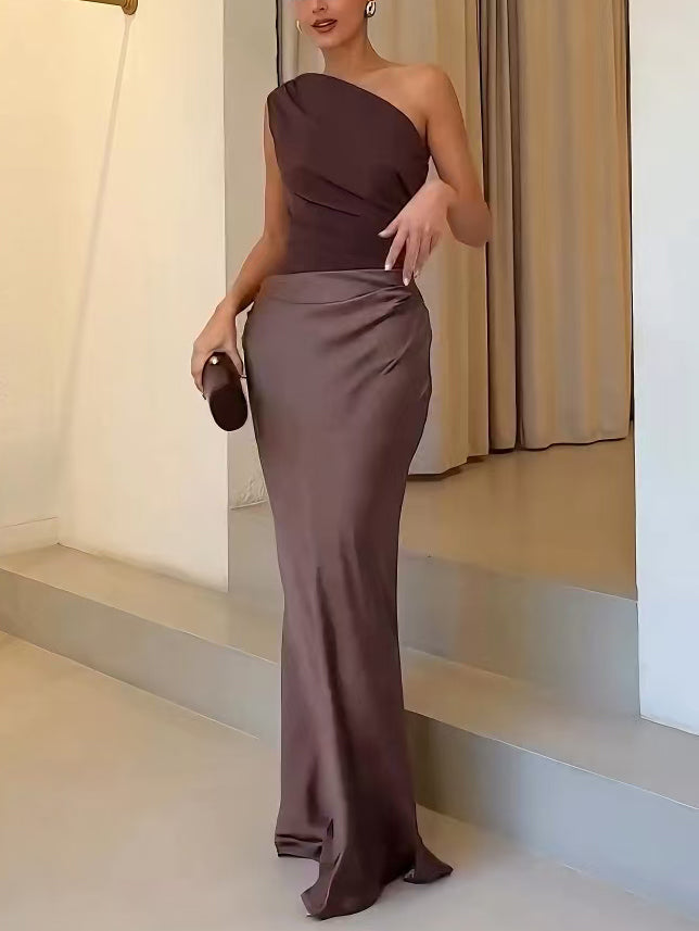 Ladies One Shoulder Evening Maxi Dress