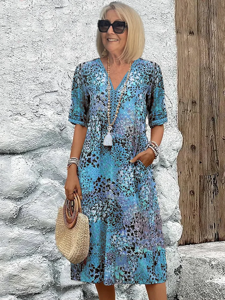Ladies A-Line Midi Dress with Print