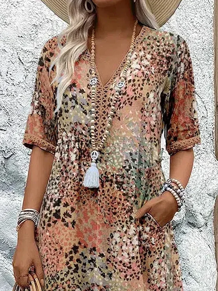 Ladies A-Line Midi Dress with Print