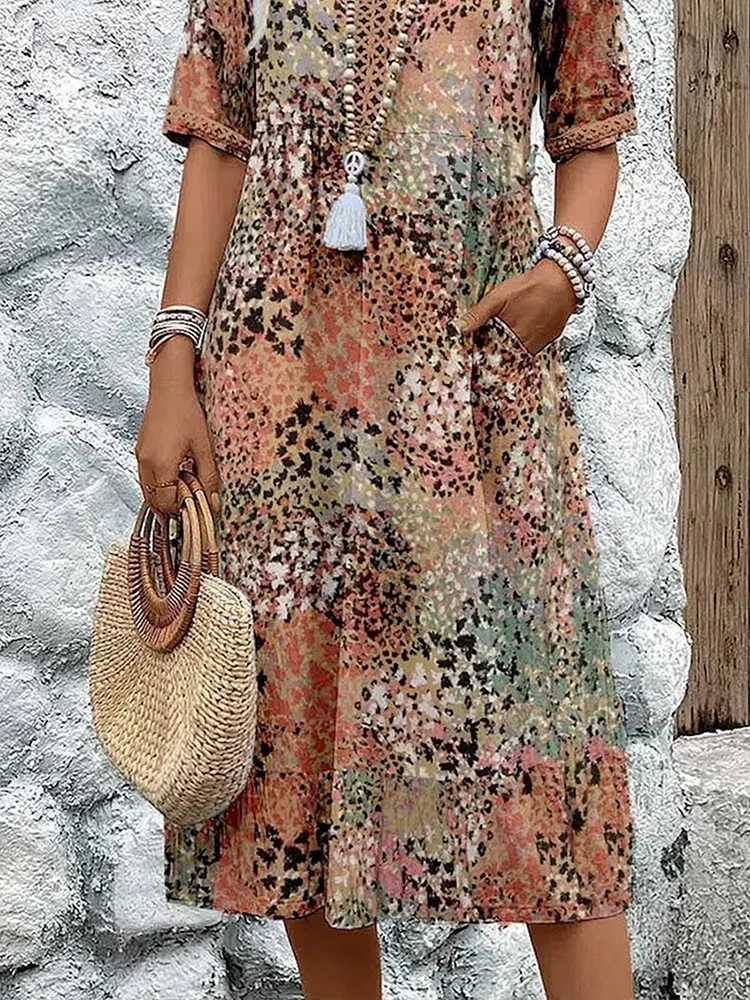 Ladies A-Line Midi Dress with Print