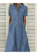Ladies' Denim Midi Dress with Button Placket