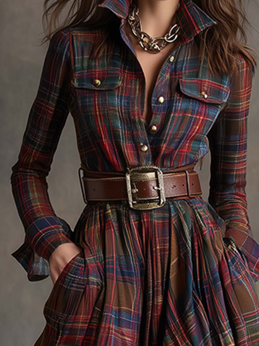Women's Checked Maxi Dress with Buttons