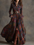 Women's Checked Maxi Dress with Buttons