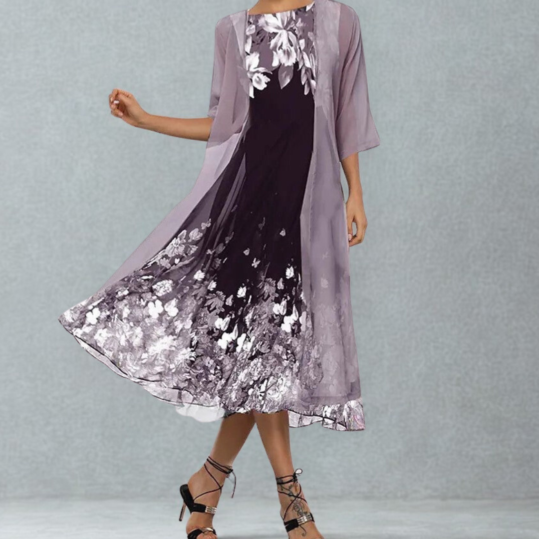 Ladies' Floral A-Line Midi Dress with Jacket