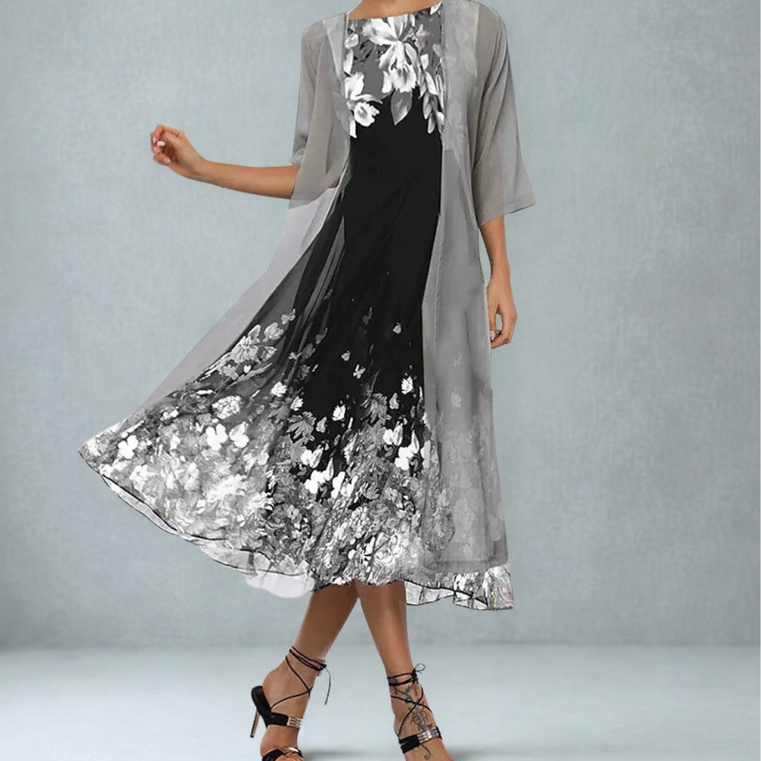 Ladies' Floral A-Line Midi Dress with Jacket