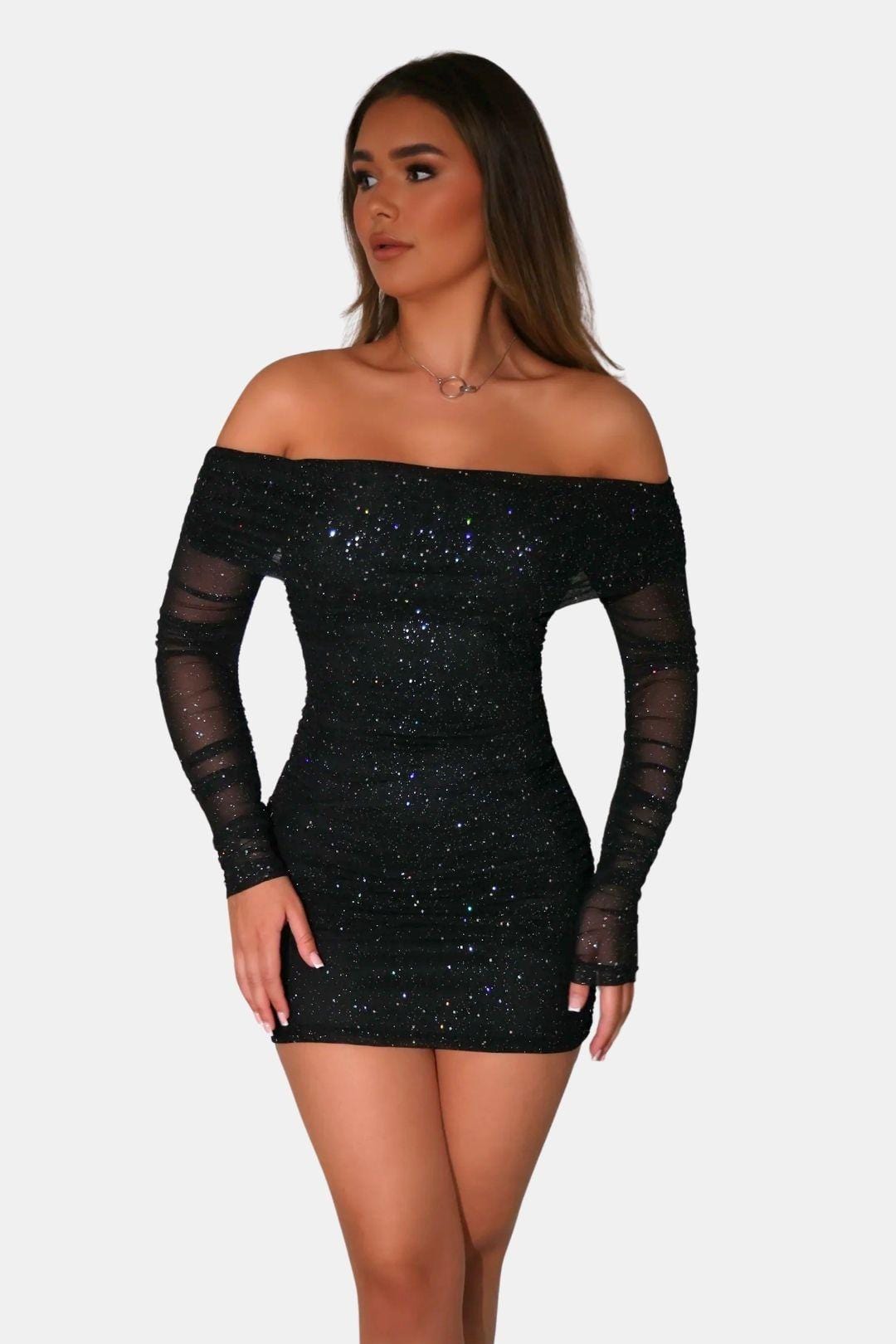 Ladies Long Sleeve Off-the-Shoulder Mini Dress