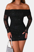 Ladies Long Sleeve Off-the-Shoulder Mini Dress