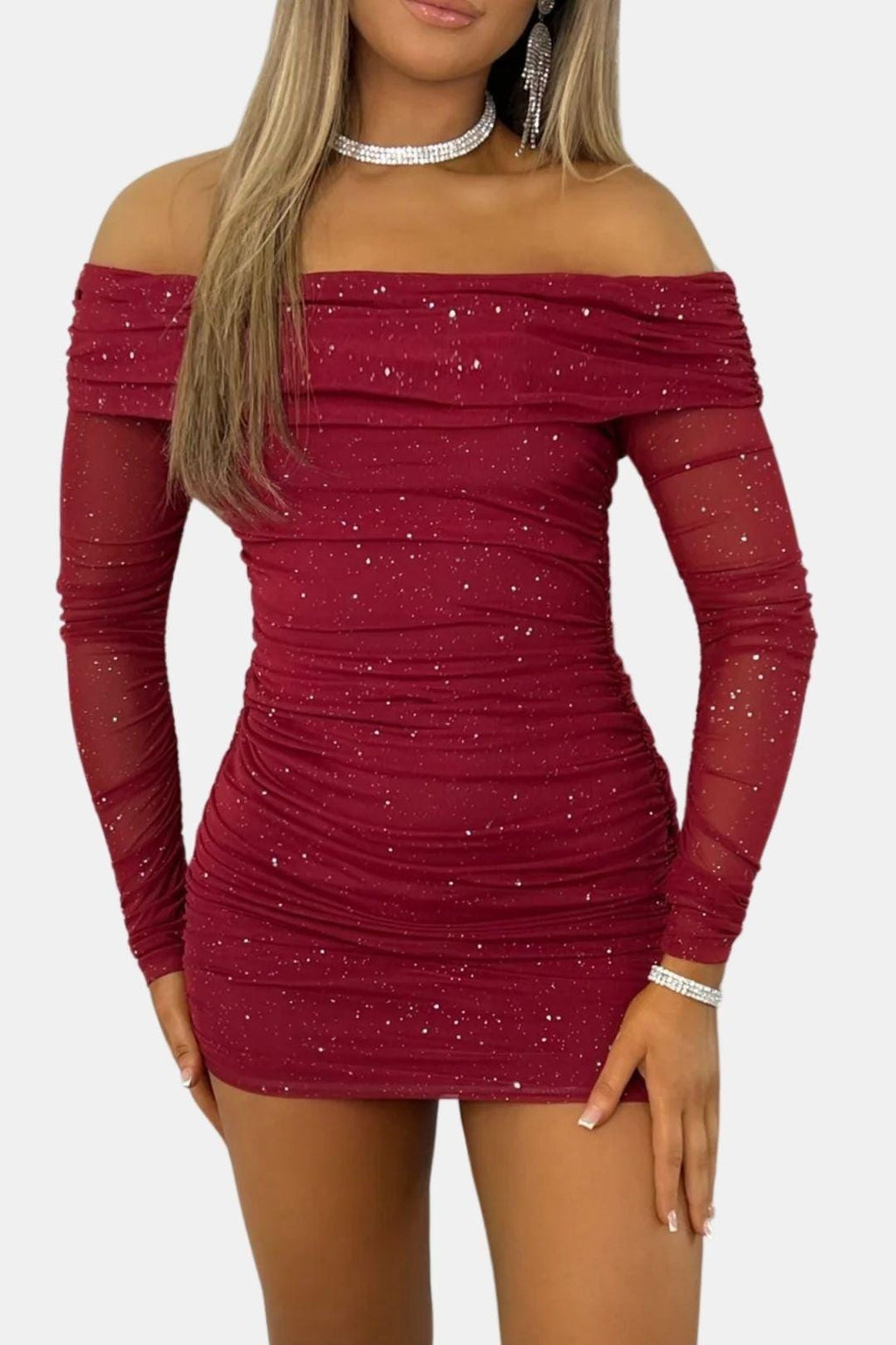 Ladies Long Sleeve Off-the-Shoulder Mini Dress