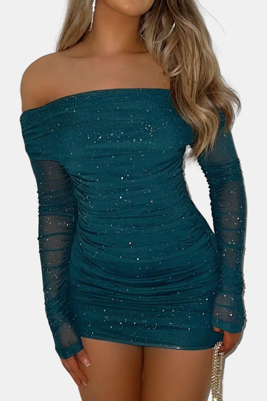 Ladies Long Sleeve Off-the-Shoulder Mini Dress