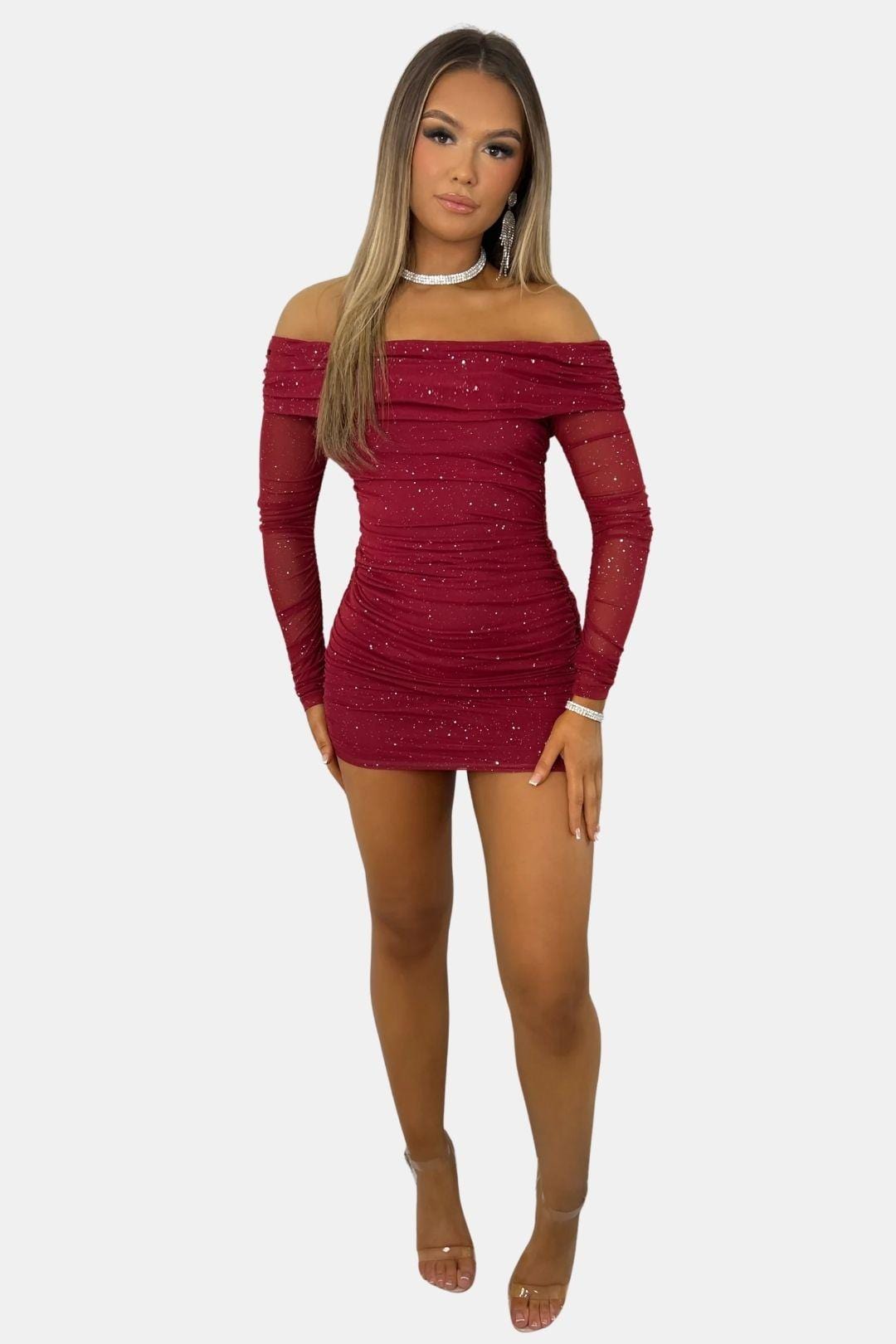 Ladies Long Sleeve Off-the-Shoulder Mini Dress