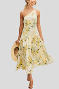 Ladies Floral One-Shoulder A-Line Midi Dress