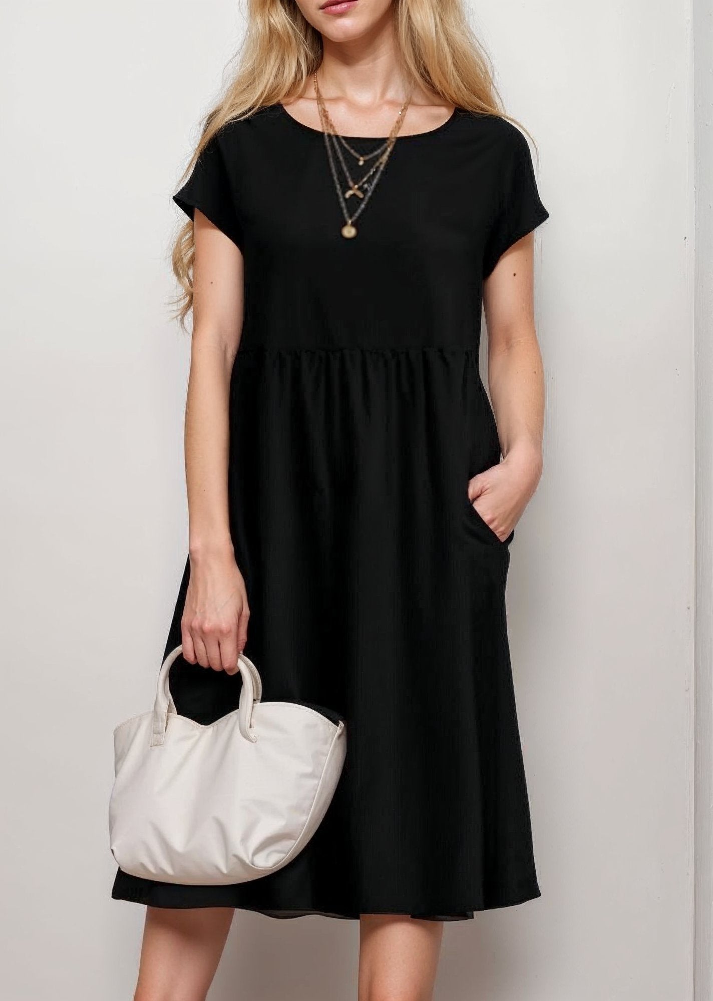 Ladies Short Sleeve A-Line Midi Dress