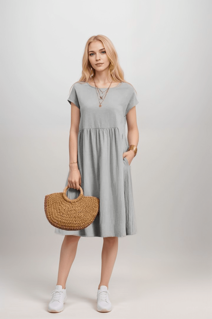 Ladies Short Sleeve A-Line Midi Dress