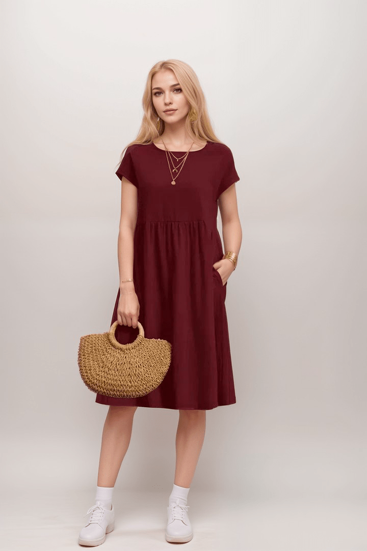 Ladies Short Sleeve A-Line Midi Dress