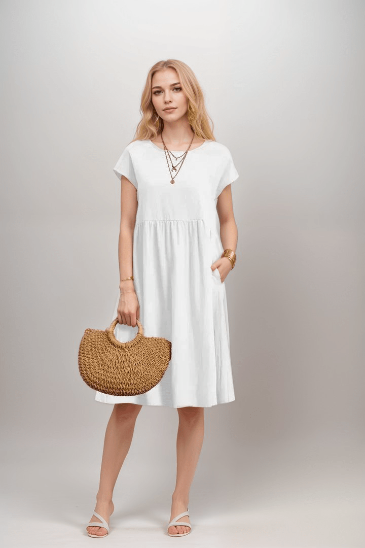 Ladies Short Sleeve A-Line Midi Dress