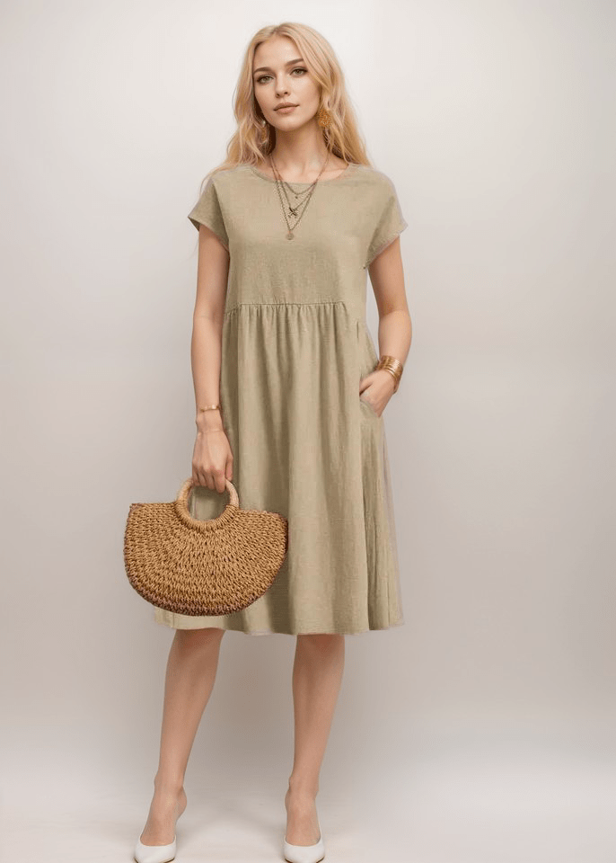 Ladies Short Sleeve A-Line Midi Dress